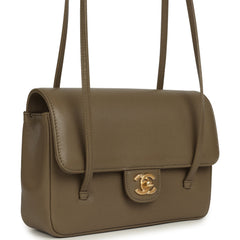 Chanel Small Preppy Coco Clutch with Straps Dark Khaki Shiny Caviar Brushed Gold Hardware