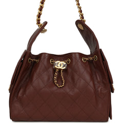 Chanel Small 25 Hobo Bag Brown Caviar Antique Gold Hardware