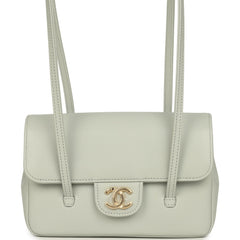 Chanel Mini Preppy Coco Clutch with Straps Light Green Shiny Caviar Brushed Gold Hardware