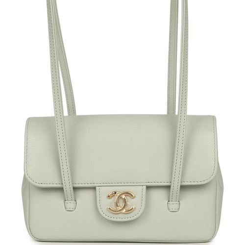 Chanel Mini Preppy Coco Clutch with Straps Light Green Shiny Caviar Brushed Gold Hardware