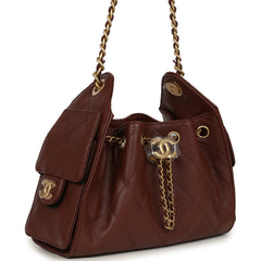 Chanel Mini 25 Hobo Bag Brown Caviar Antique Gold Hardware