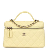 Chanel Top Handle Long Vanity Case with Chain Light Yellow Caviar Light Gold Hardware - Thumbnail View 1