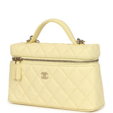 Chanel Top Handle Long Vanity Case with Chain Light Yellow Caviar Light Gold Hardware - Thumbnail View 5