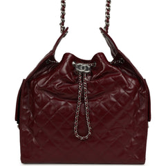 Chanel Medium 25 Hobo Bag Dark Burgundy Shiny Crumpled Calfskin Silver Hardware