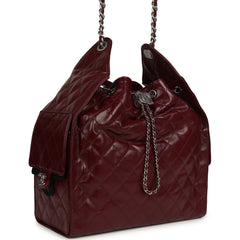 Chanel Medium 25 Hobo Bag Dark Burgundy Shiny Crumpled Calfskin Silver Hardware
