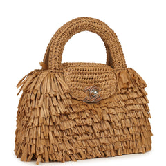 Chanel Small Fringe Kelly Dark Beige Raffia Wood and Light Gold Hardware
