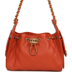 Chanel Mini 25 Hobo Bag Dark Orange Caviar Antique Gold Hardware