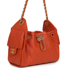 Chanel Mini 25 Hobo Bag Dark Orange Caviar Antique Gold Hardware