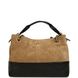 Chanel Small Coco Base Hobo Bag Brown Suede and Black Shiny Lambskin Brushed Gold Hardware - Thumbnail View 1