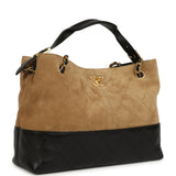 Chanel Small Coco Base Hobo Bag Brown Suede and Black Shiny Lambskin Brushed Gold Hardware - Thumbnail View 2