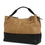 Chanel Small Coco Base Hobo Bag Brown Suede and Black Shiny Lambskin Brushed Gold Hardware - Thumbnail View 4
