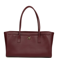 Chanel Small Cerf Shopping Bag Burgundy Calfskin Gold Hardware