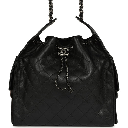 Chanel Medium 25 Hobo Bag Black Caviar Aged Ruthenium Hardware