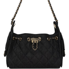 Chanel Mini 25 Hobo Bag Dark Blue Denim Light Gold Hardware