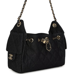 Chanel Mini 25 Hobo Bag Dark Blue Denim Light Gold Hardware