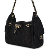 Chanel Mini 25 Hobo Bag Dark Blue Denim Light Gold Hardware - Thumbnail View 5