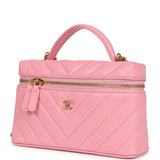 Chanel Sleek Chevron Top Handle Long Vanity Case with Chain Pink Shiny Caviar Gold Hardware - Thumbnail View 5