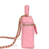 Chanel Sleek Chevron Top Handle Long Vanity Case with Chain Pink Shiny Caviar Gold Hardware - Thumbnail View 3