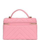 Chanel Sleek Chevron Top Handle Long Vanity Case with Chain Pink Shiny Caviar Gold Hardware - Thumbnail View 4