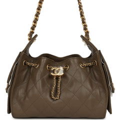 Chanel Mini 25 Hobo Bag Dark Khaki Caviar Antique Gold Hardware