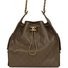 Chanel Medium 25 Hobo Bag Dark Khaki Caviar Antique Gold Hardware