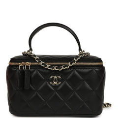 Chanel Small Top Handle Vanity Case Black Lambskin Light Gold Hardware