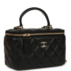 Chanel Small Top Handle Vanity Case Black Lambskin Light Gold Hardware