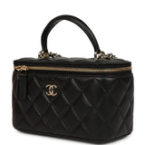 Chanel Small Top Handle Vanity Case Black Lambskin Light Gold Hardware - Thumbnail View 5