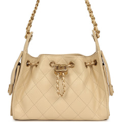 Chanel Mini 25 Hobo Bag Light Beige Caviar Antique Gold Hardware