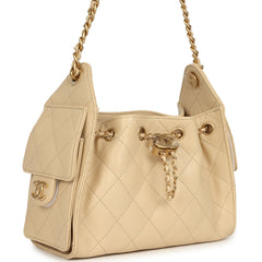 Chanel Mini 25 Hobo Bag Light Beige Caviar Antique Gold Hardware