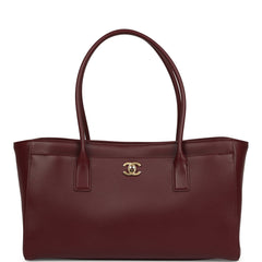 Chanel Small Cerf Shopping Bag Burgundy Calfskin Gold Hardware