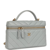 Chanel Chevron Top Handle Long Vanity Case with Chain Grey Shiny Caviar Gold Hardware - Thumbnail View 2