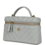 Chanel Chevron Top Handle Long Vanity Case with Chain Grey Shiny Caviar Gold Hardware - Thumbnail View 5