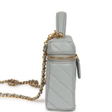 Chanel Chevron Top Handle Long Vanity Case with Chain Grey Shiny Caviar Gold Hardware - Thumbnail View 3