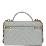 Chanel Chevron Top Handle Long Vanity Case with Chain Grey Shiny Caviar Gold Hardware - Thumbnail View 4
