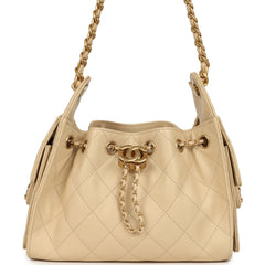 Chanel Mini 25 Hobo Bag Light Beige Caviar Antique Gold Hardware