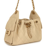 Chanel Mini 25 Hobo Bag Light Beige Caviar Antique Gold Hardware - Thumbnail View 2