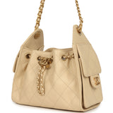 Chanel Mini 25 Hobo Bag Light Beige Caviar Antique Gold Hardware - Thumbnail View 5