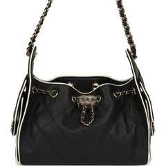 Chanel Mini 25 Hobo Bag Black and White Calfskin Light Gold Hardware