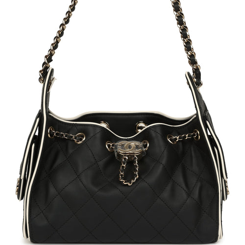 Chanel Mini 25 Hobo Bag Black and White Calfskin Light Gold Hardware