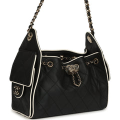 Chanel Mini 25 Hobo Bag Black and White Calfskin Light Gold Hardware