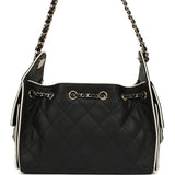 Chanel Mini 25 Hobo Bag Black and White Calfskin Light Gold Hardware - Thumbnail View 4