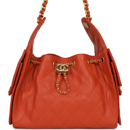 Chanel Small 25 Hobo Bag Dark Orange Caviar Antique Gold Hardware