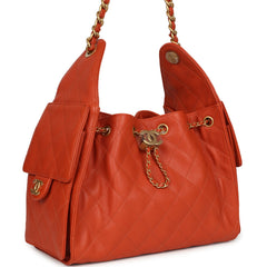 Chanel Small 25 Hobo Bag Dark Orange Caviar Antique Gold Hardware