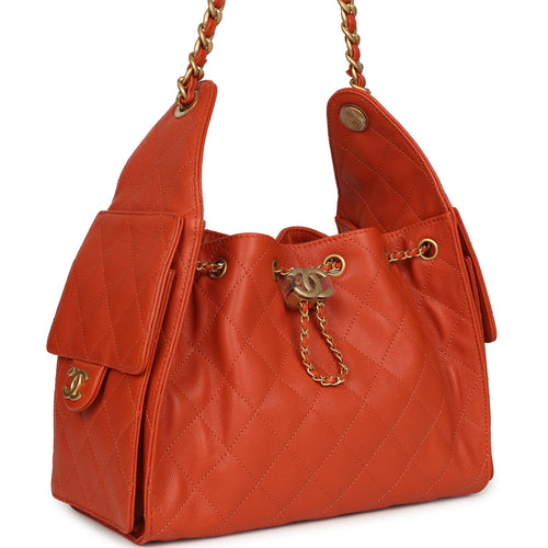 Chanel Small 25 Hobo Bag Dark Orange Caviar Antique Gold Hardware