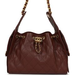 Chanel Small 25 Hobo Bag Brown Caviar Antique Gold Hardware