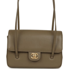 Chanel Small Preppy Coco Flap Bag Dark Khaki Shiny Caviar Brushed Gold Hardware