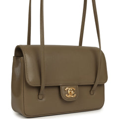 Chanel Small Preppy Coco Flap Bag Dark Khaki Shiny Caviar Brushed Gold Hardware