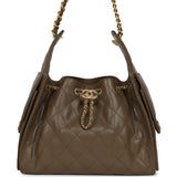 Chanel Small 25 Hobo Bag Dark Khaki Caviar Antique Gold Hardware