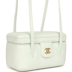 Chanel Preppy Coco Long Vanity with Straps Light Blue Shiny Caviar Brushed Gold Hardware